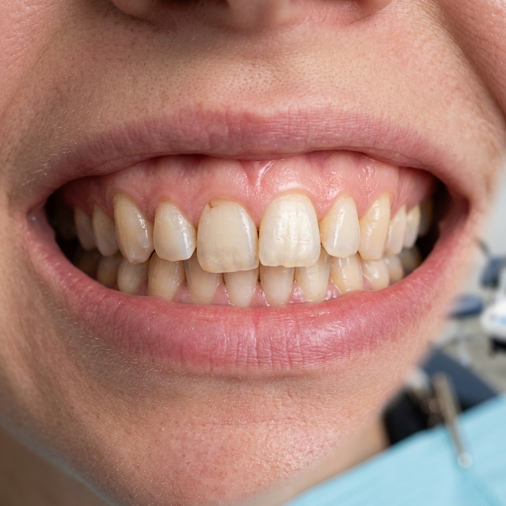 Clinical macro photograph of patient teeth before cosmetic dental treatment