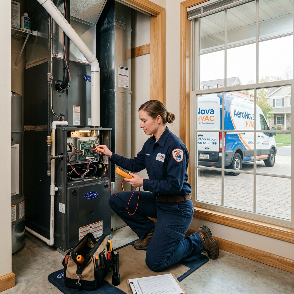 Technician working on heater